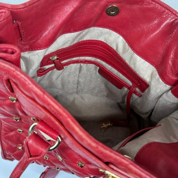 Michael Kors Hamilton Large Studded North South Tote Red Leather Gold Hardware - Picture 5 of 13